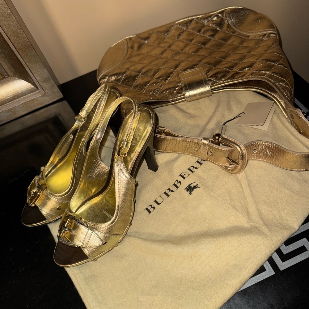 Burberry Metallic Gold Quilted Bag and Heels - Picture 3 of 4